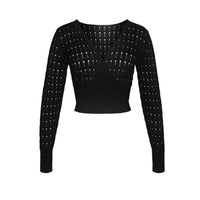 Textured knit V neck cropped long sleeve wrap