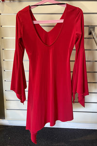 “RED FLARE SLEEVE DRESS” Lyrical Costume Size Medium (Second Hand)
