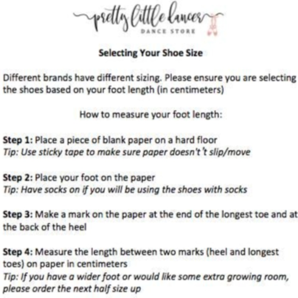 Pretty Little Dancer_ Jazz Shoes_ Size Guide