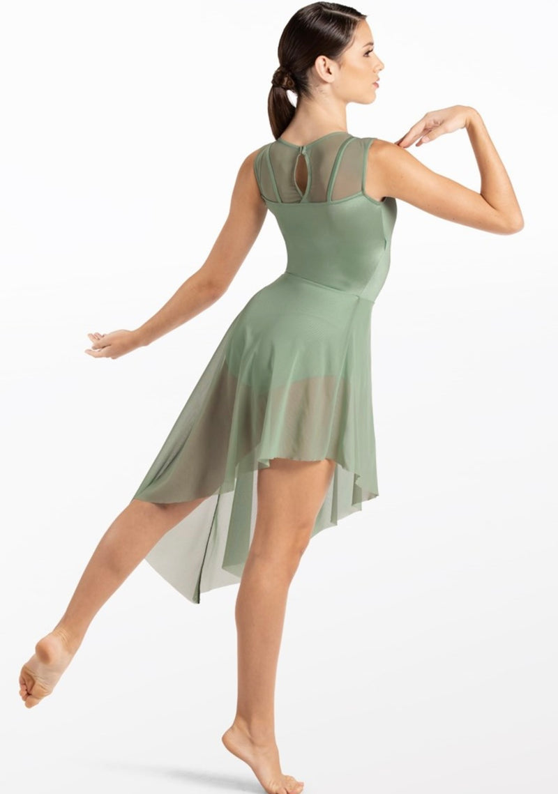 Sage Green Mesh Asymmetric Hem Dress Size MC (Second Hand)