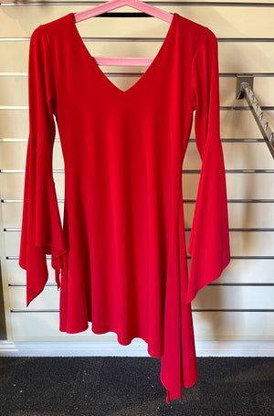 “RED FLARE SLEEVE DRESS” Lyrical Costume Size Medium (Second Hand)