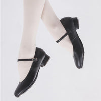 Leather Buckle Tap Shoes Black