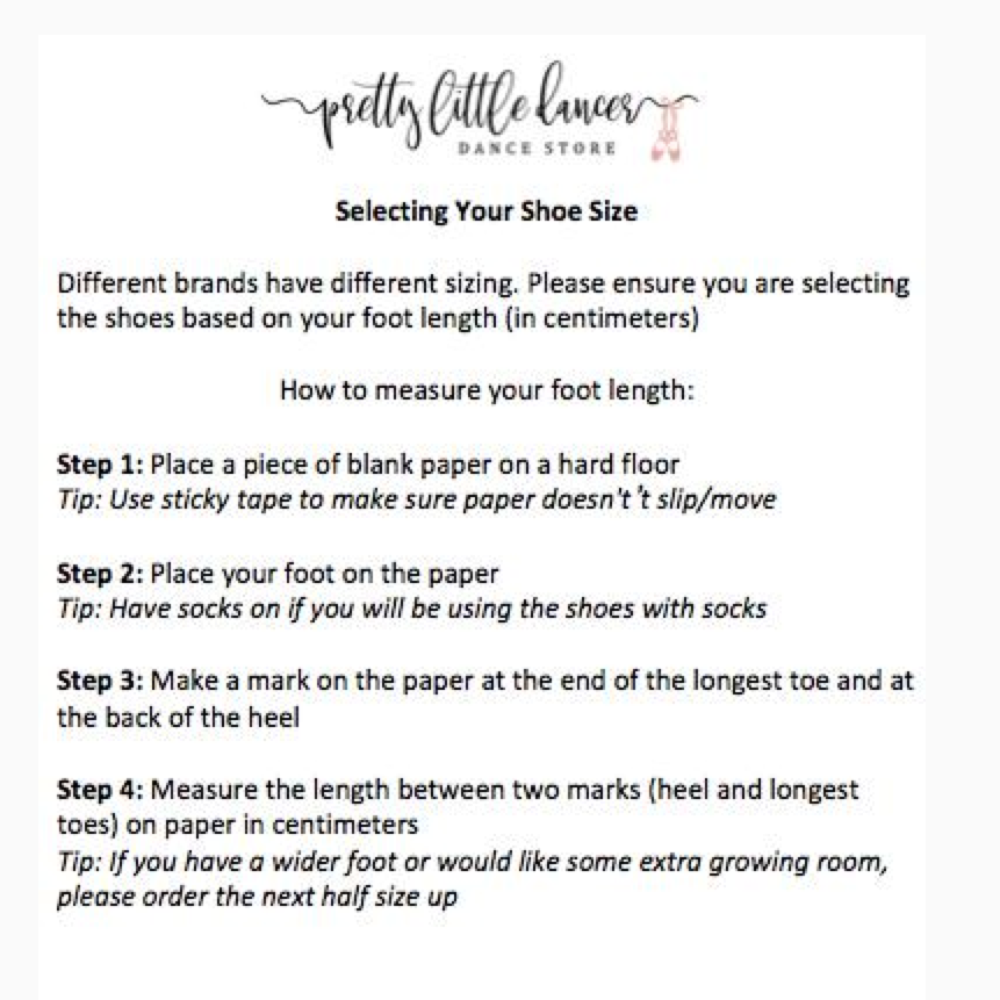 PLD_Dance Shoe Measurements