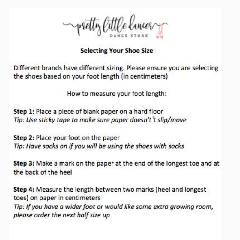 PLD_Dance Shoe Measurements