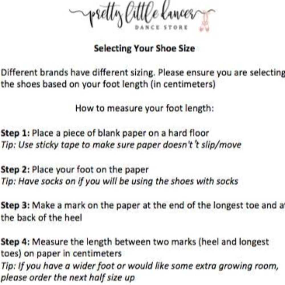 Pretty Little Dancer_ Ballet Shoes_ Size Guide