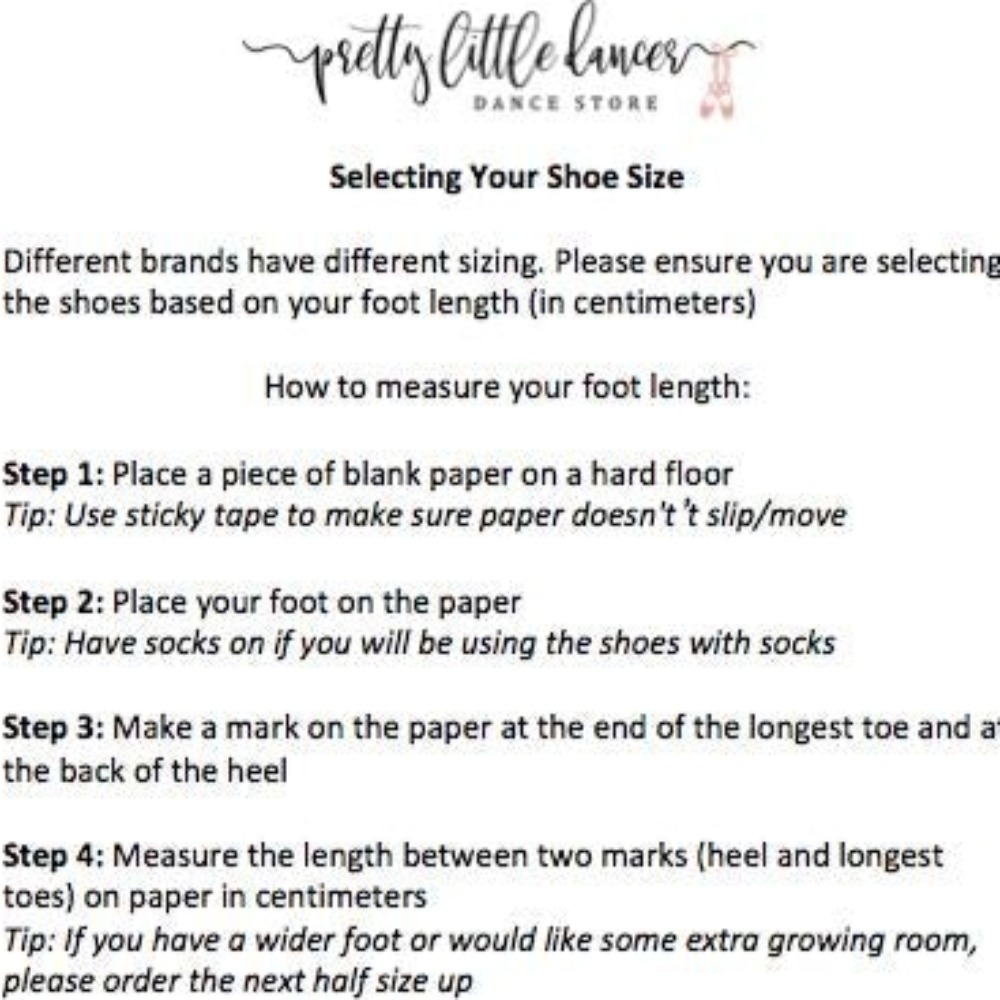 Pretty Little Dancer_ Ballet Shoes_ Size Guide