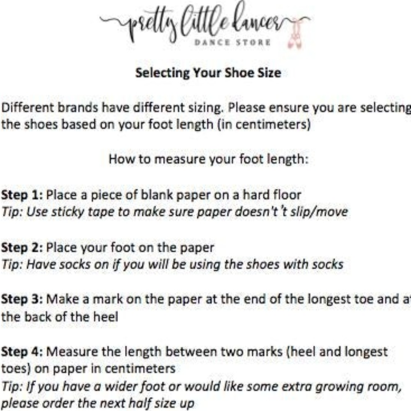 Pretty Little Dancer_ Ballet Shoes_ Size Guide