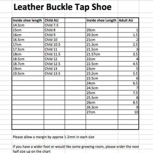 Pretty Little Dancer_ Tap Shoes_ Size Chart