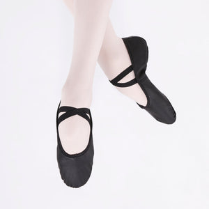 Black Leather Split Sole Ballet Shoes