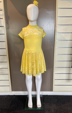 “YELLOW LACE LEOTARD AND SKIRT” Costume Size 6 (Second Hand)